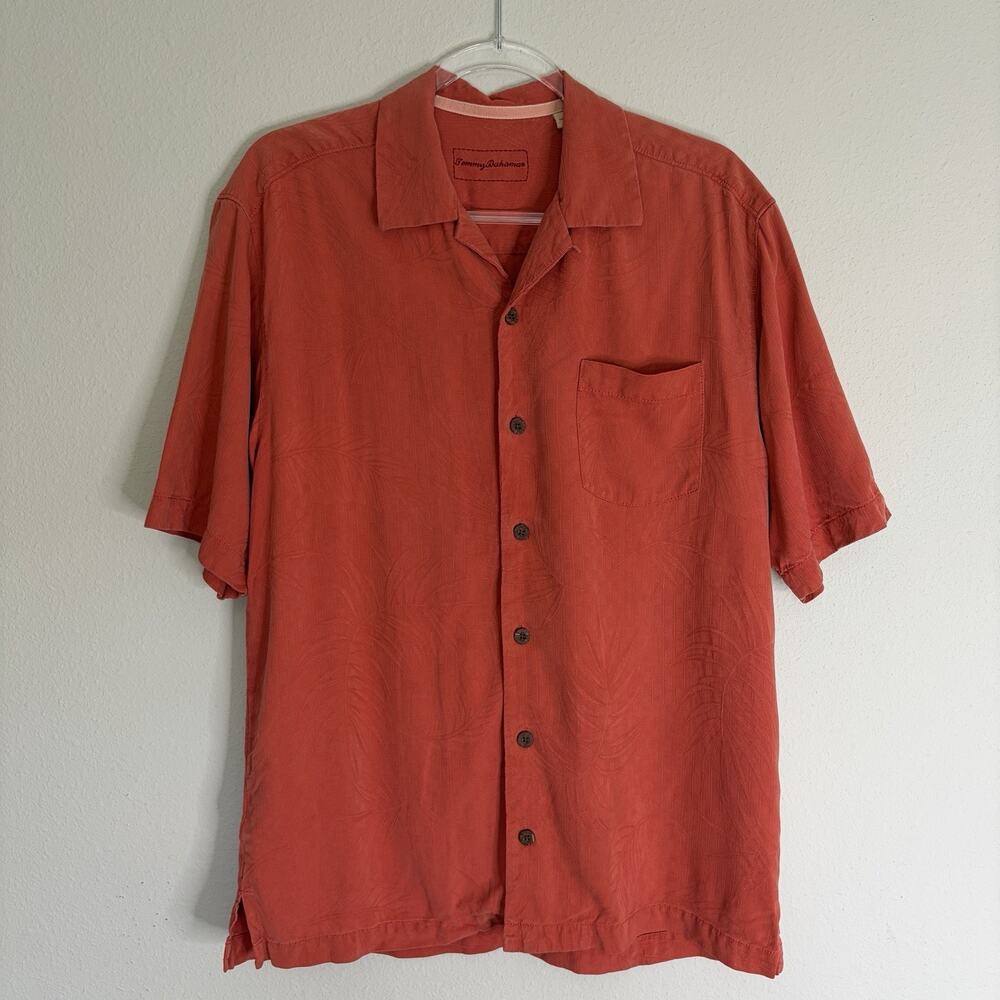 Tommy Bahama Orange Short Sleeve Shirt Size S, Silk, tropical, coastal, beach